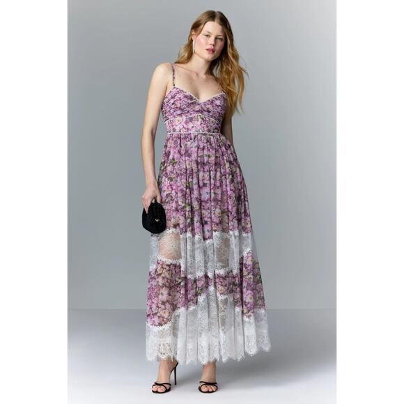 Badgley Mischka Printed Lace Inset Gown Size 4. Original Retail $1,100. - Picture 1 of 12
